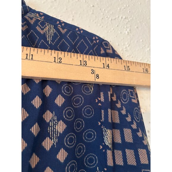 Anthropologie Current Air XS Taken In Teal Gold Navy Mini Dress Pleated - Picture 9 of 13